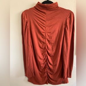 Ash woman’s beautiful burnt orange long sleeve blouse roushing comfy size Large